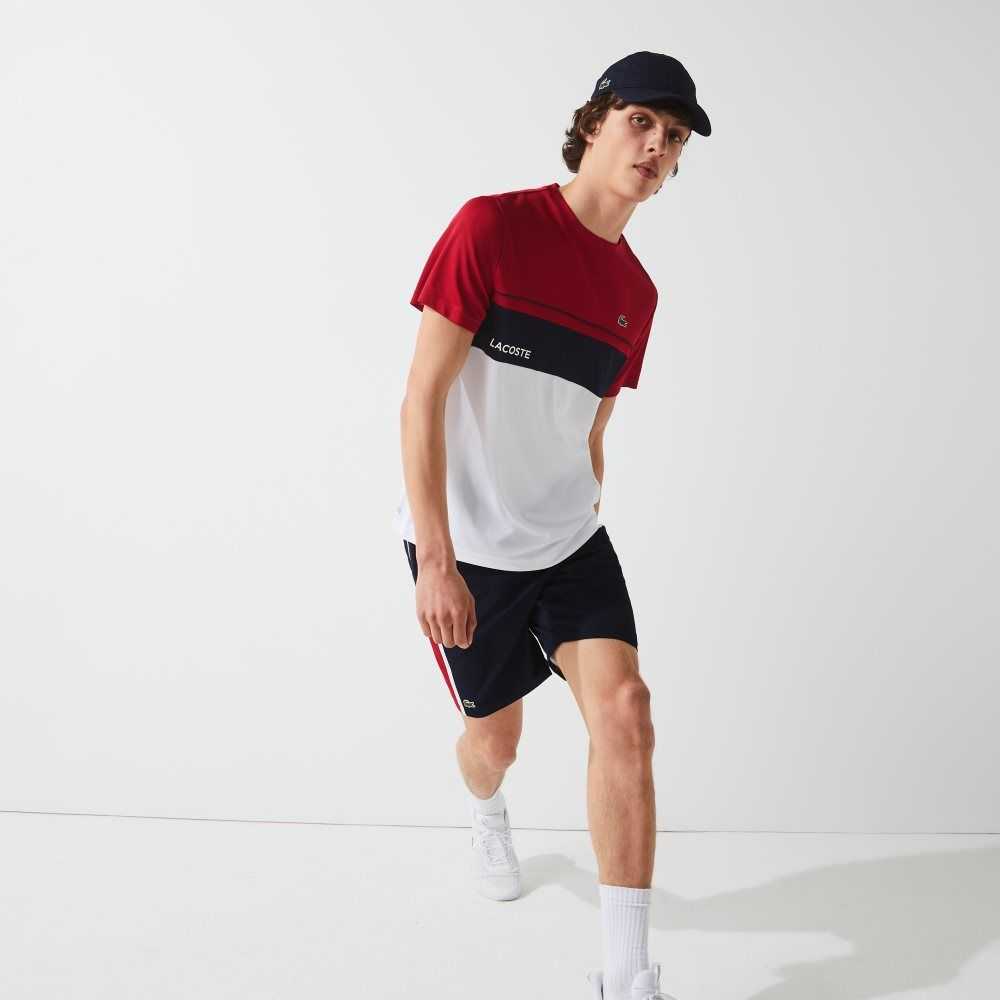 Lacoste SPORT Colorblock Panels Lightweight Shorts Navy Blue / Red / White | NDL-632187