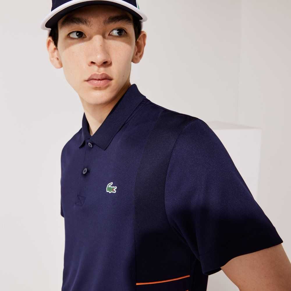 Lacoste SPORT Colorblock Pique And Mesh Polo Navy Blue / Yellow / Orange / White | KLN-071238