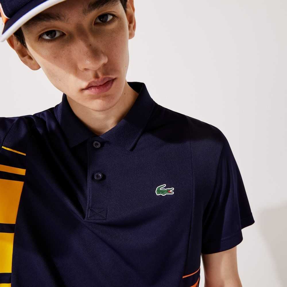 Lacoste SPORT Colorblock Pique And Mesh Polo Navy Blue / Yellow / Orange / White | KLN-071238