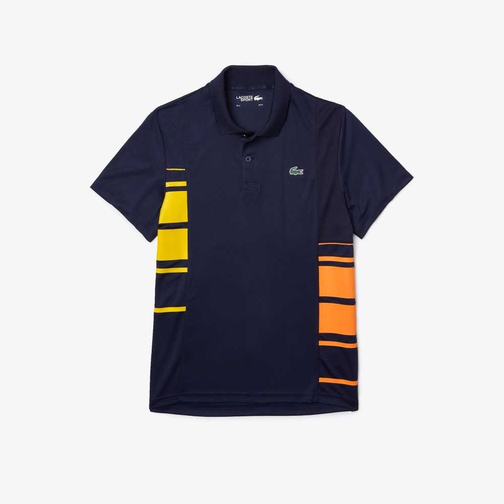 Lacoste SPORT Colorblock Pique And Mesh Polo Navy Blue / Yellow / Orange / White | KLN-071238