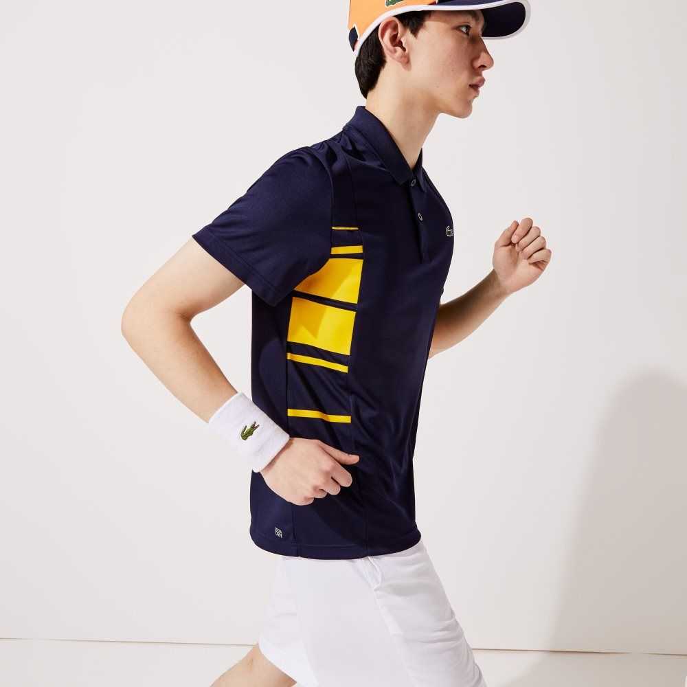 Lacoste SPORT Colorblock Pique And Mesh Polo Navy Blue / Yellow / Orange / White | KLN-071238