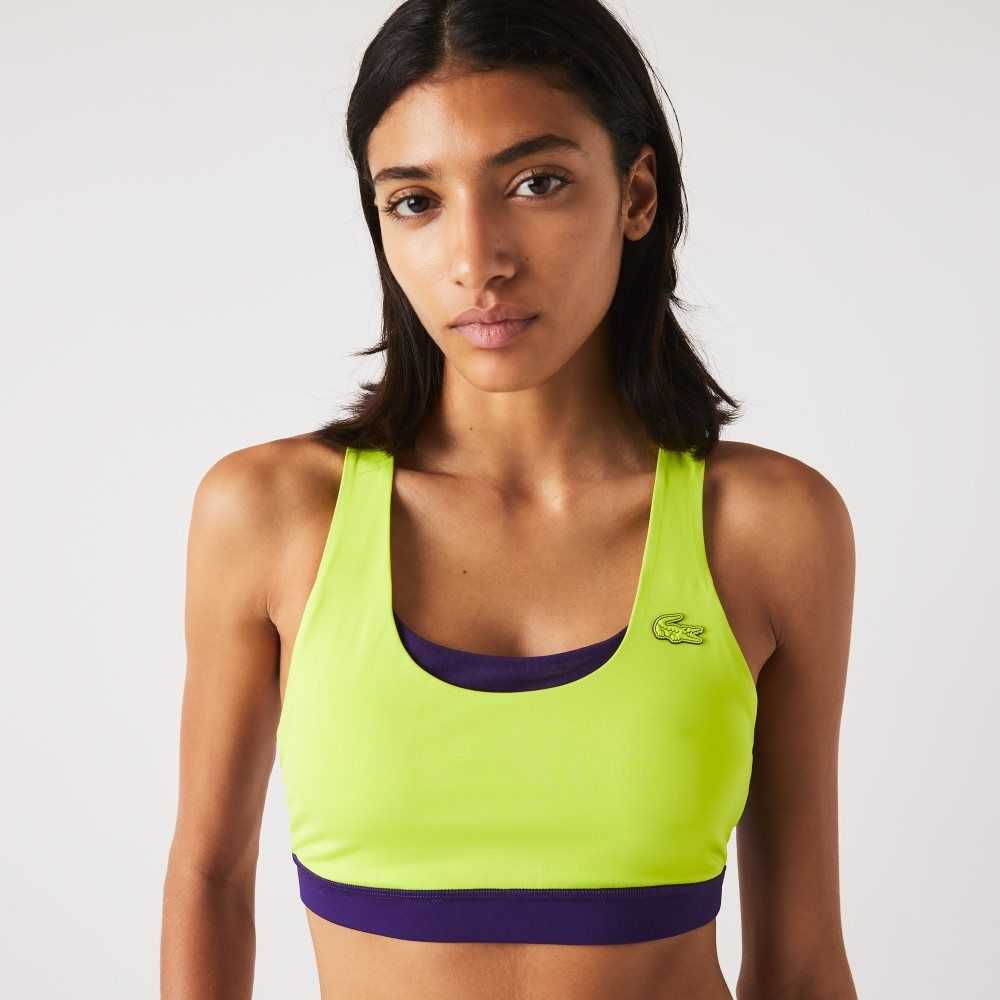 Lacoste SPORT Colorblock Recycled Polyester Sports Bra Yellow / Purple | MIK-720469