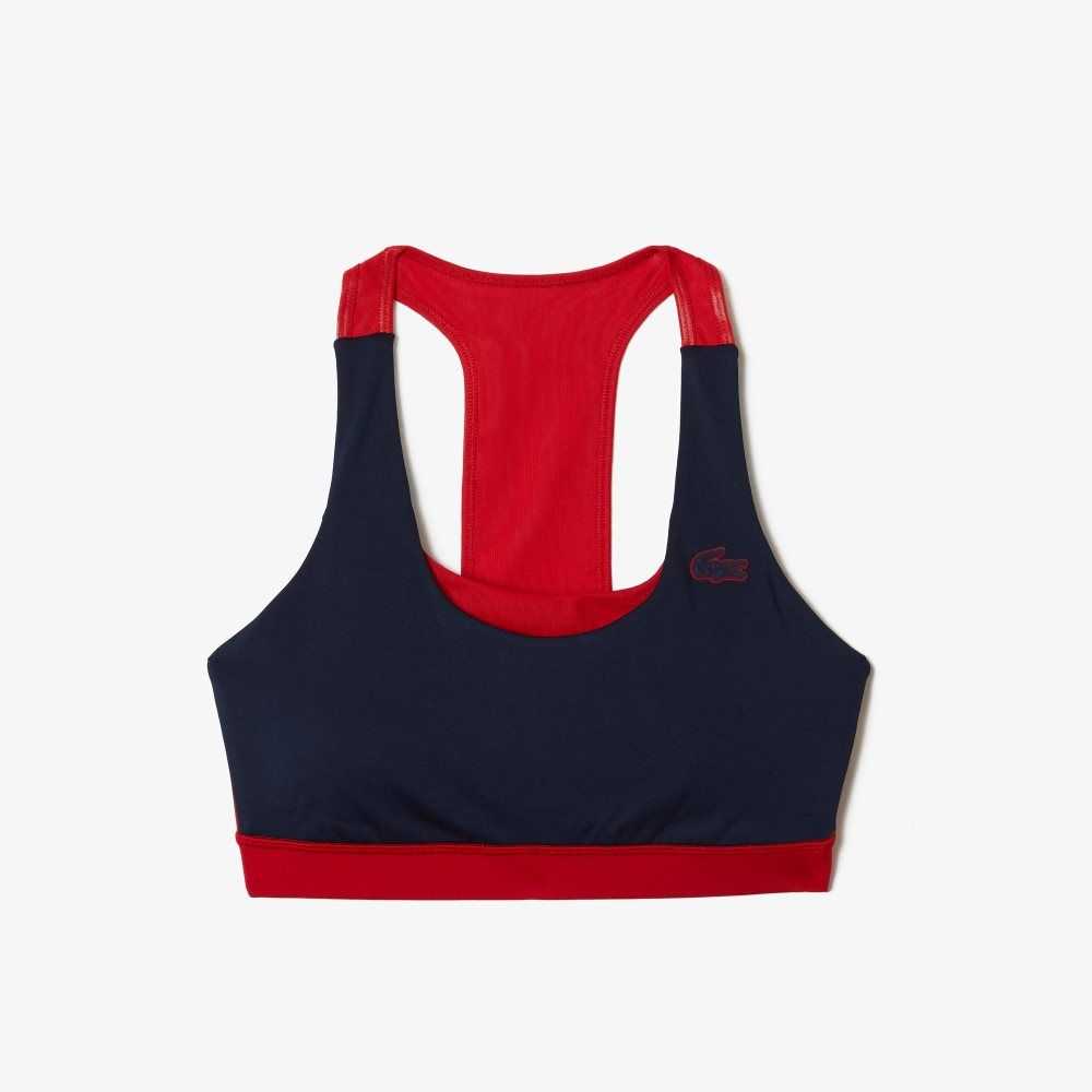 Lacoste SPORT Colorblock Recycled Polyester Sports Bra Navy Blue / Red / Green | YSQ-581327