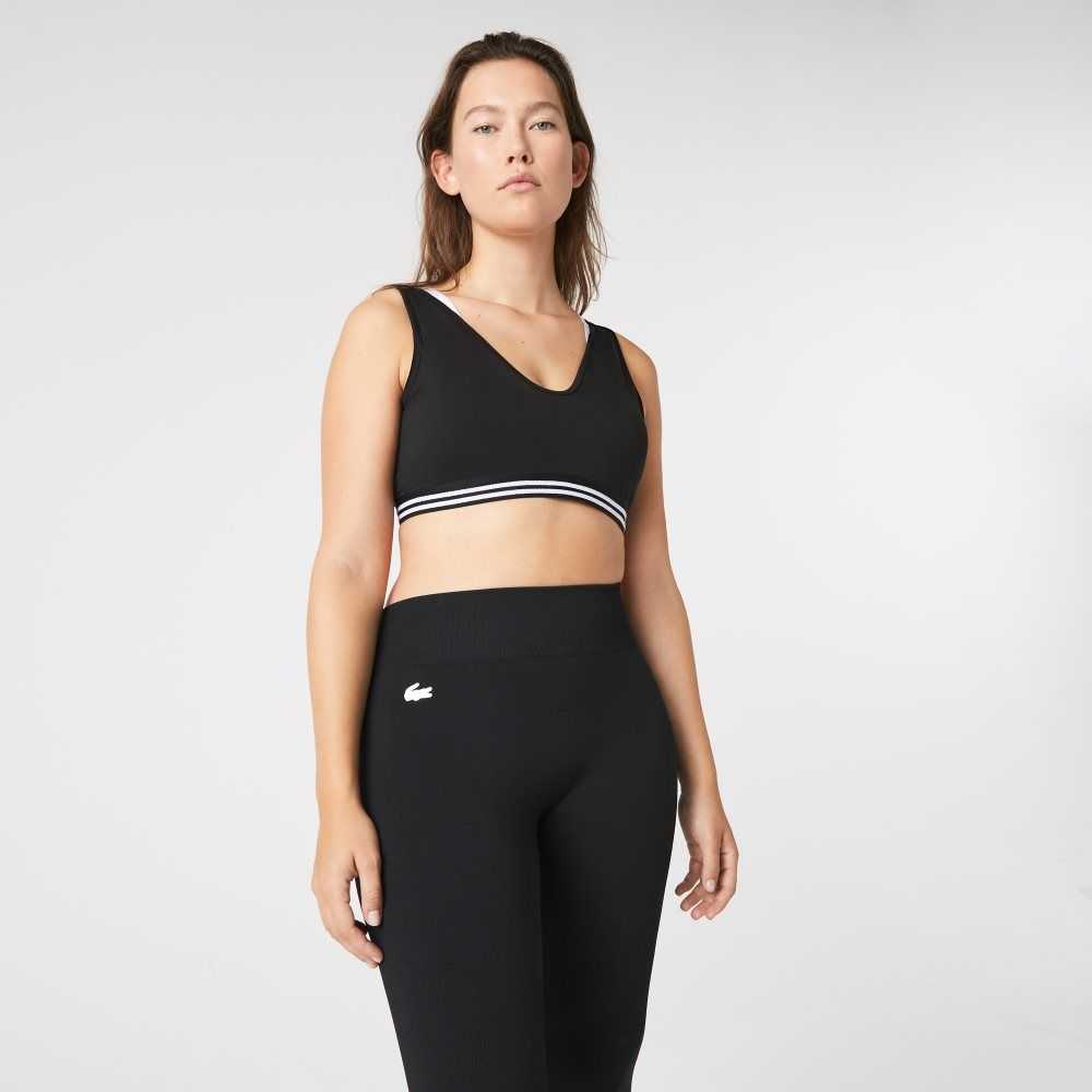 Lacoste SPORT Contrast Accents Sports Bra Black / White / Black | MFV-840536