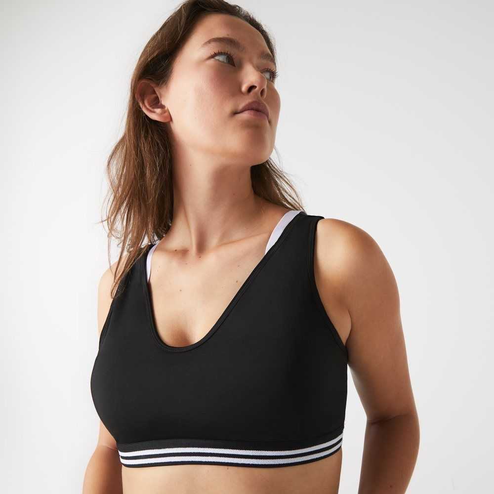 Lacoste SPORT Contrast Accents Sports Bra Black / White / Black | MFV-840536