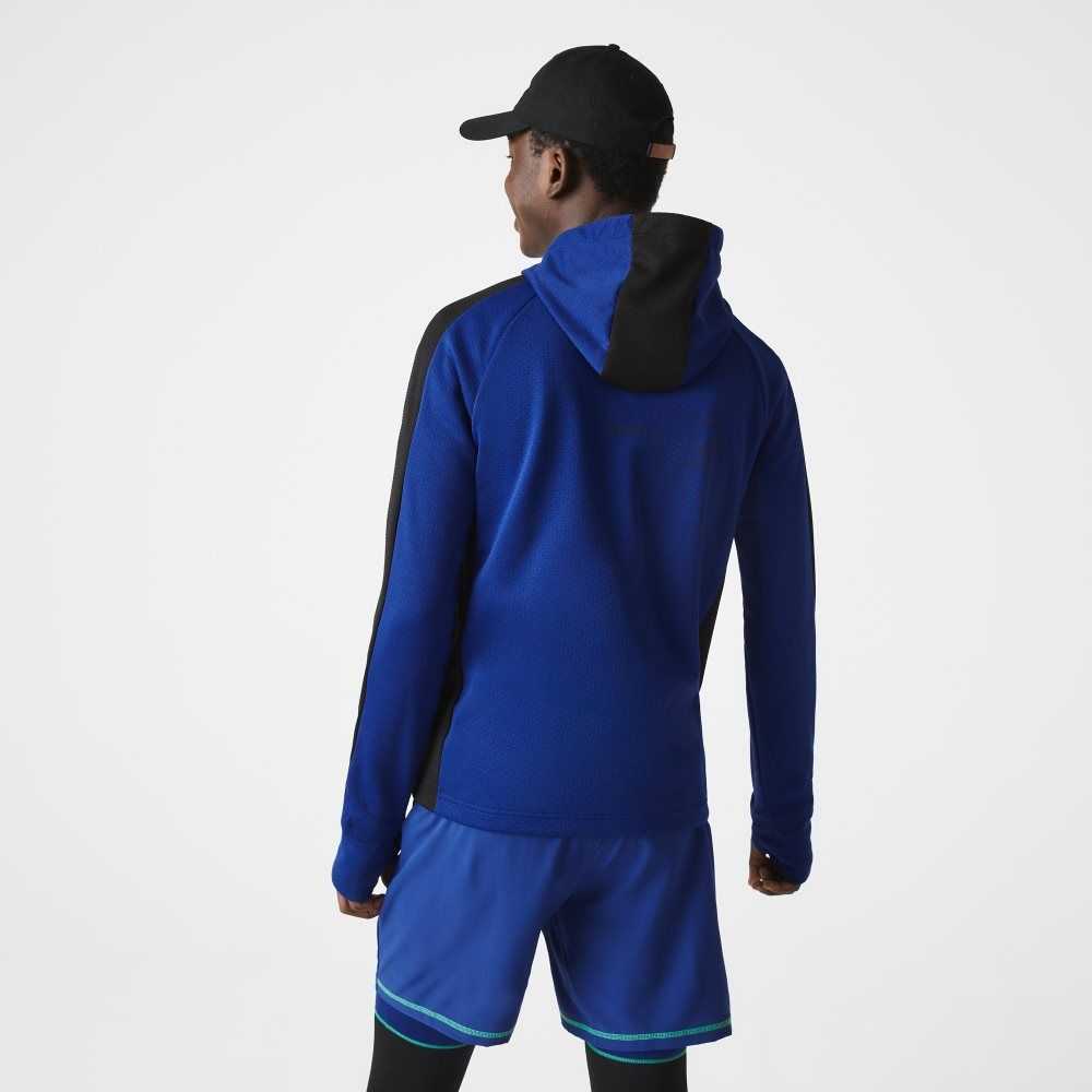 Lacoste SPORT Contrast Band Hooded Jacket Blue / Black / White | IUA-046197