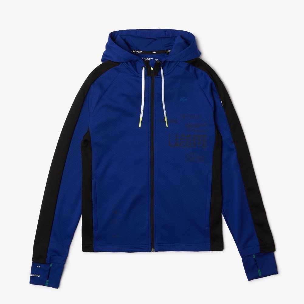 Lacoste SPORT Contrast Band Hooded Jacket Blue / Black / White | IUA-046197