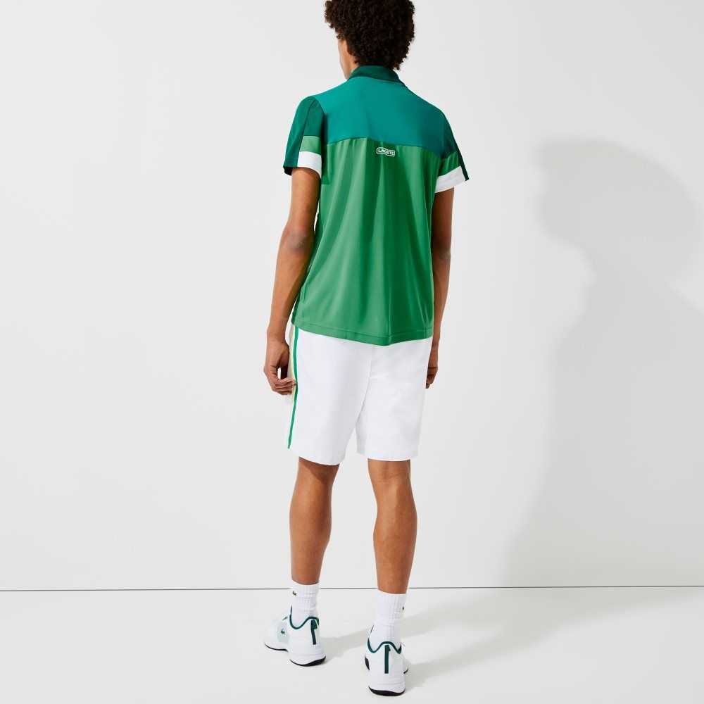 Lacoste SPORT Contrast Bands Lightweight Shorts White / Green / Yellow / White | LFI-107698