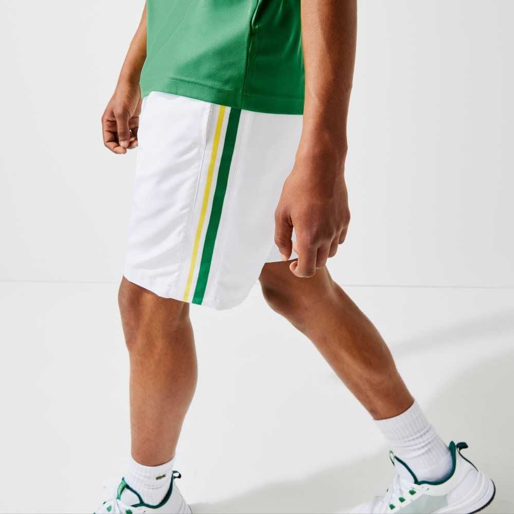 Lacoste SPORT Contrast Bands Lightweight Shorts White / Green / Yellow / White | LFI-107698