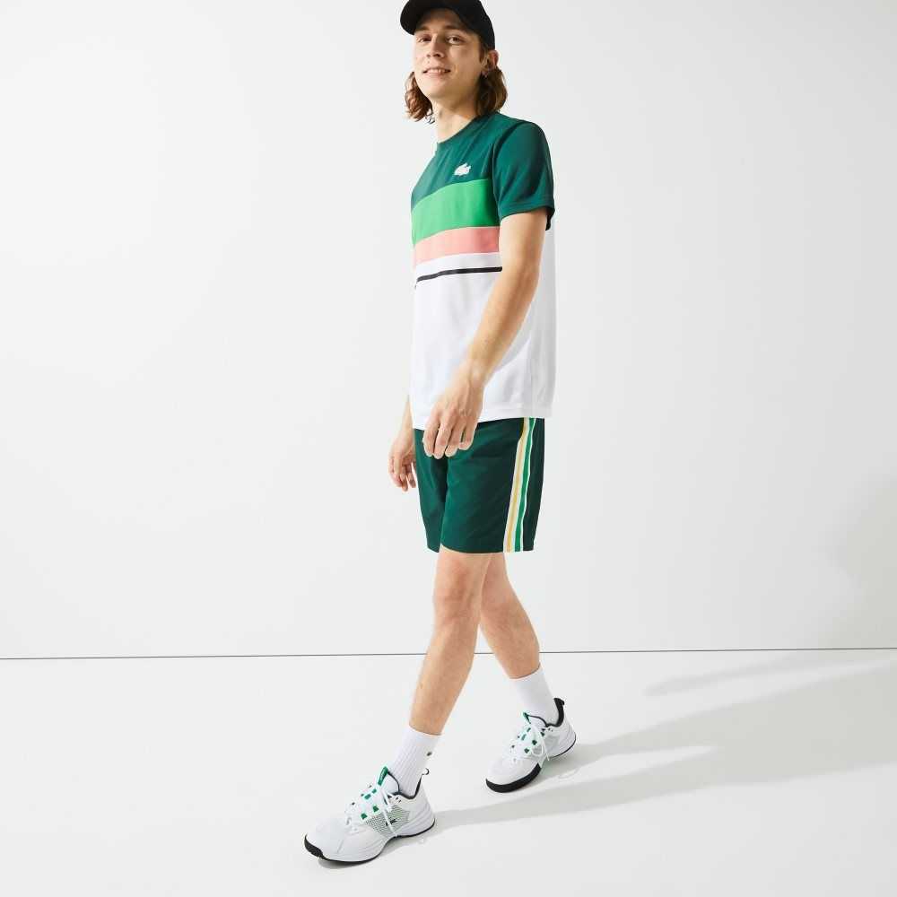 Lacoste SPORT Contrast Bands Lightweight Shorts Green / Yellow / White | WVT-483615