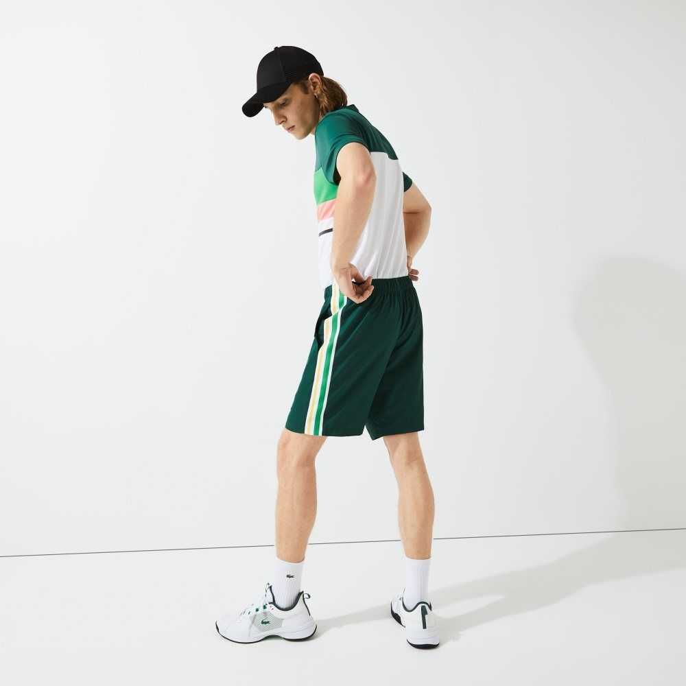 Lacoste SPORT Contrast Bands Lightweight Shorts Green / Yellow / White | WVT-483615