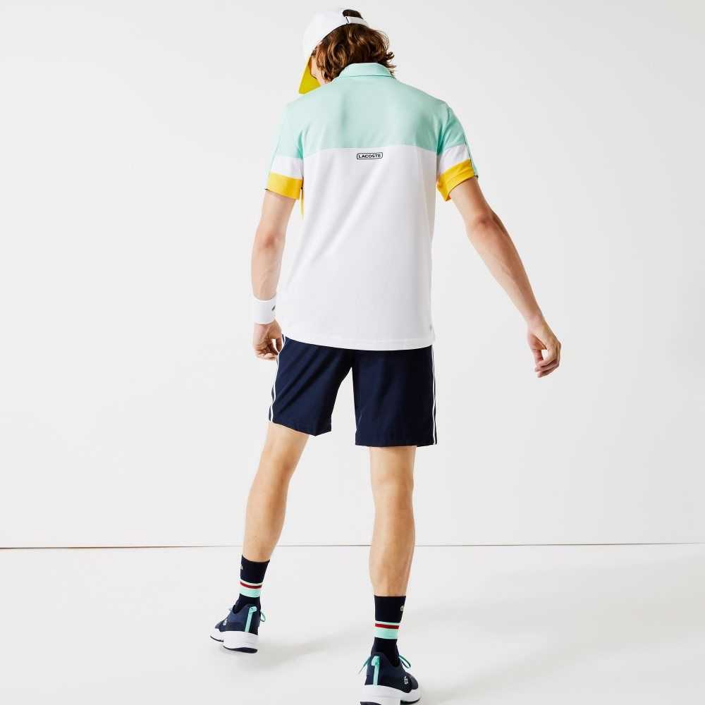 Lacoste SPORT Contrast Bands Lightweight Shorts Navy Blue / Yellow / White | ZLY-380765