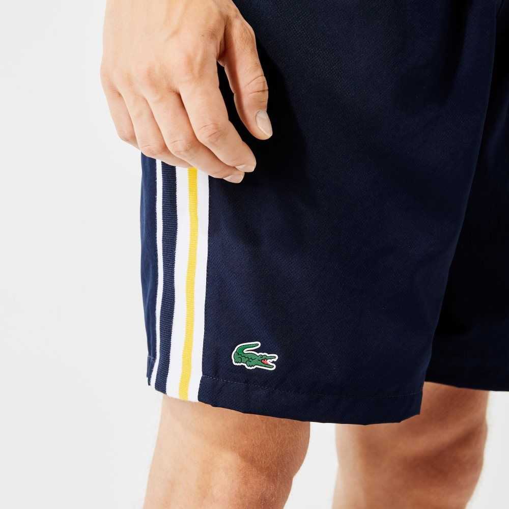 Lacoste SPORT Contrast Bands Lightweight Shorts Navy Blue / Yellow / White | ZLY-380765