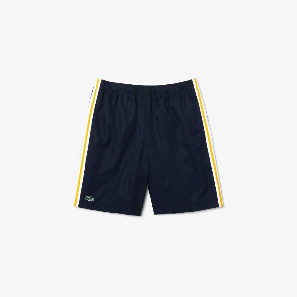 Lacoste SPORT Contrast Bands Lightweight Shorts Navy Blue / Yellow / White | ZLY-380765