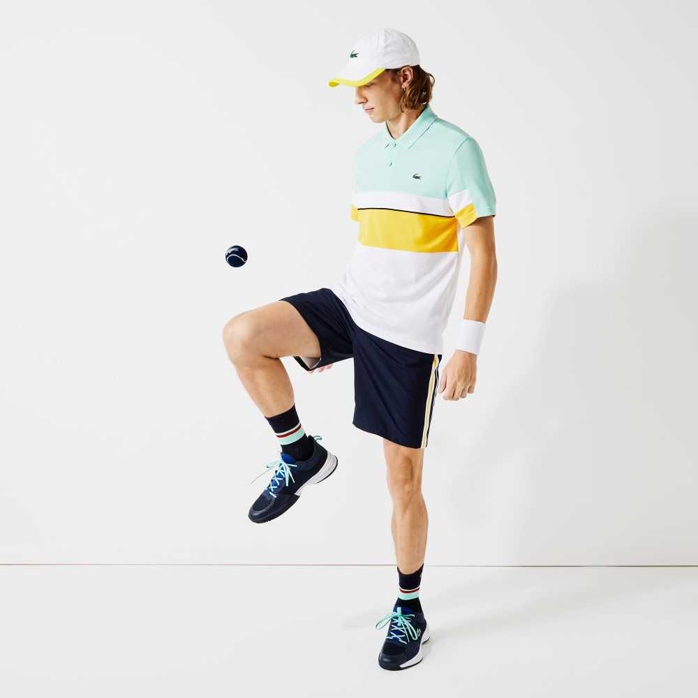 Lacoste SPORT Contrast Bands Lightweight Shorts Navy Blue / Yellow / White | ZLY-380765