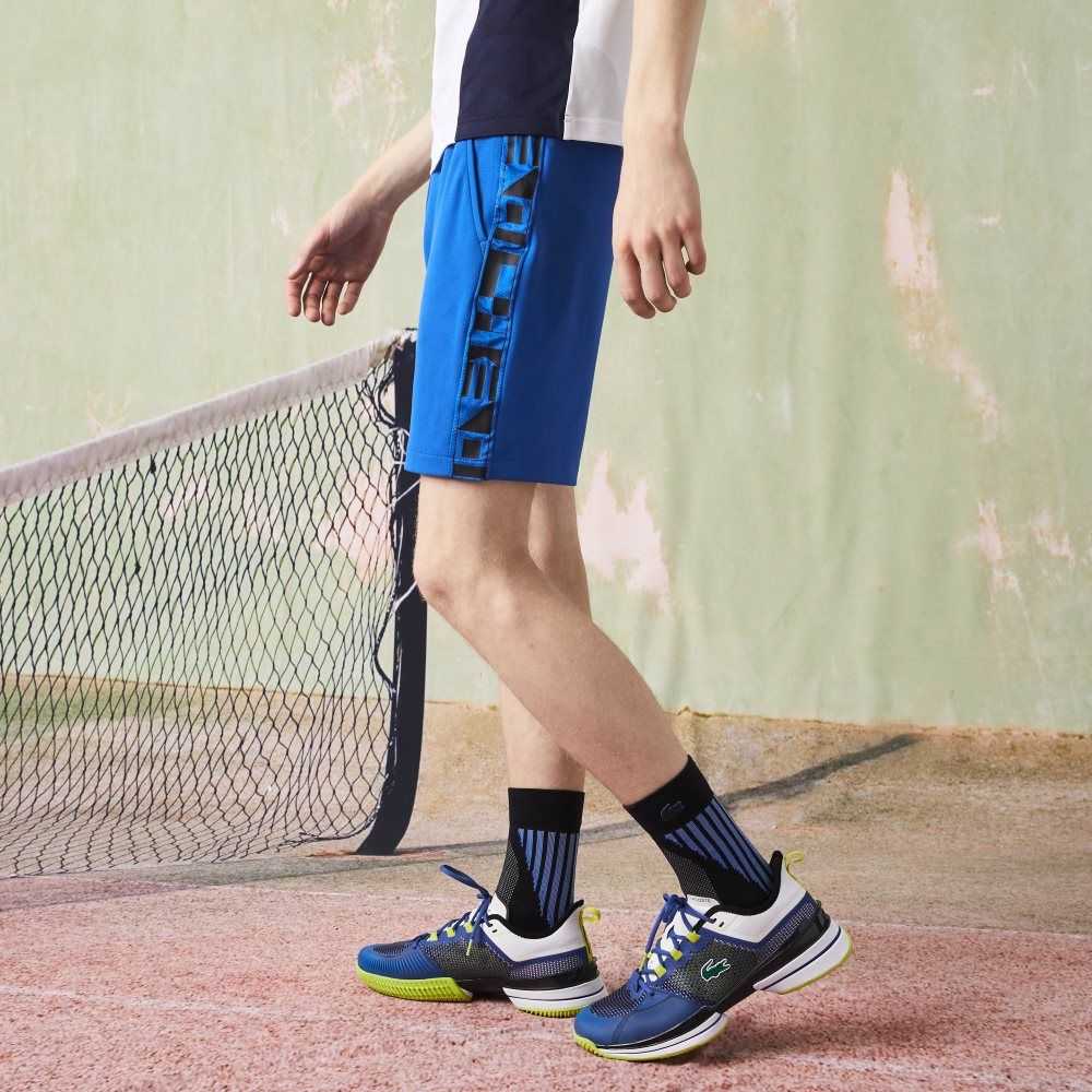 Lacoste SPORT Contrast Print Tennis Shorts Blue / Black | USN-539287