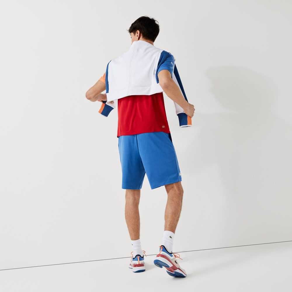 Lacoste SPORT Contrasting Elasticized Waist Jacquard Shorts Blue / Black / White | ZRQ-485123