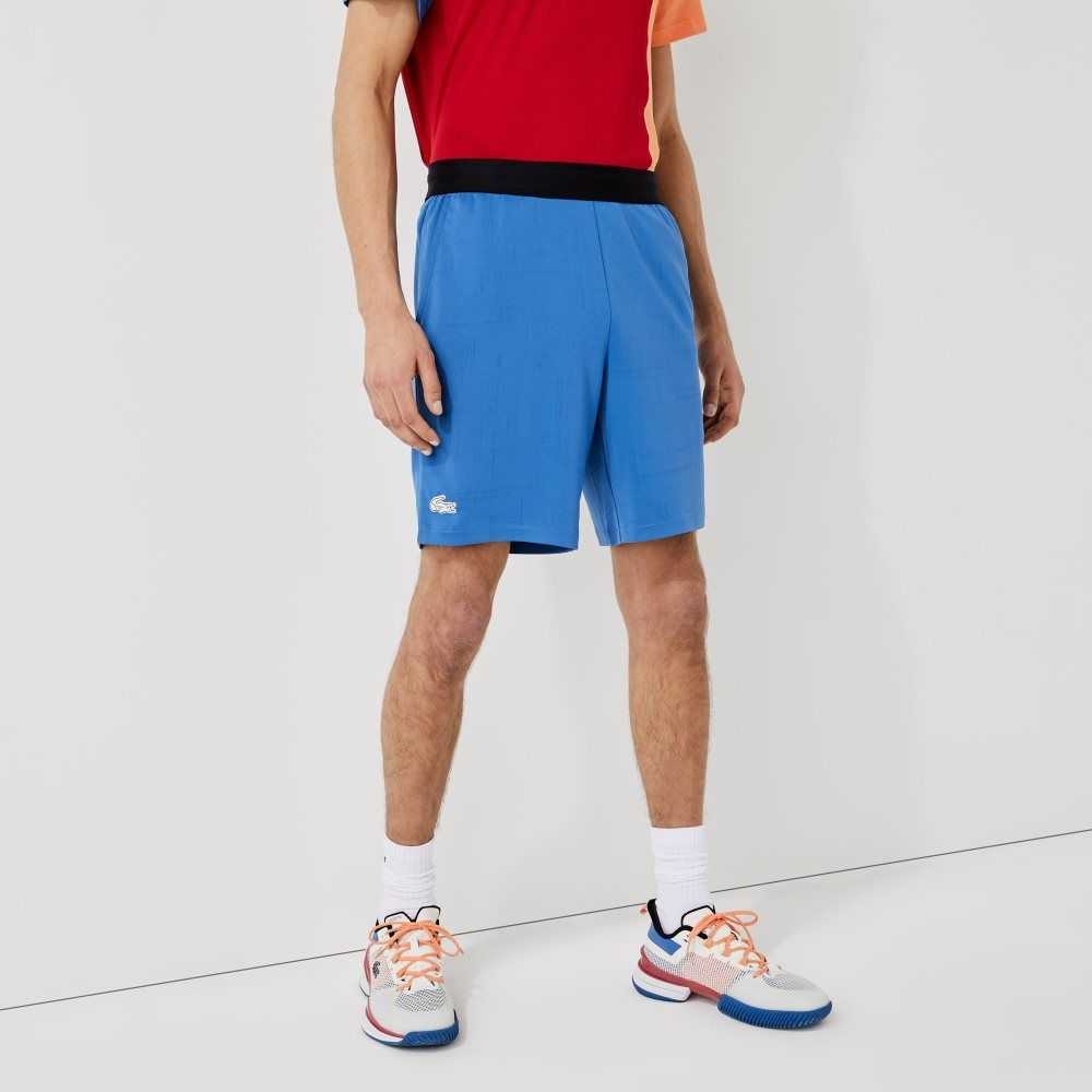 Lacoste SPORT Contrasting Elasticized Waist Jacquard Shorts Blue / Black / White | ZRQ-485123