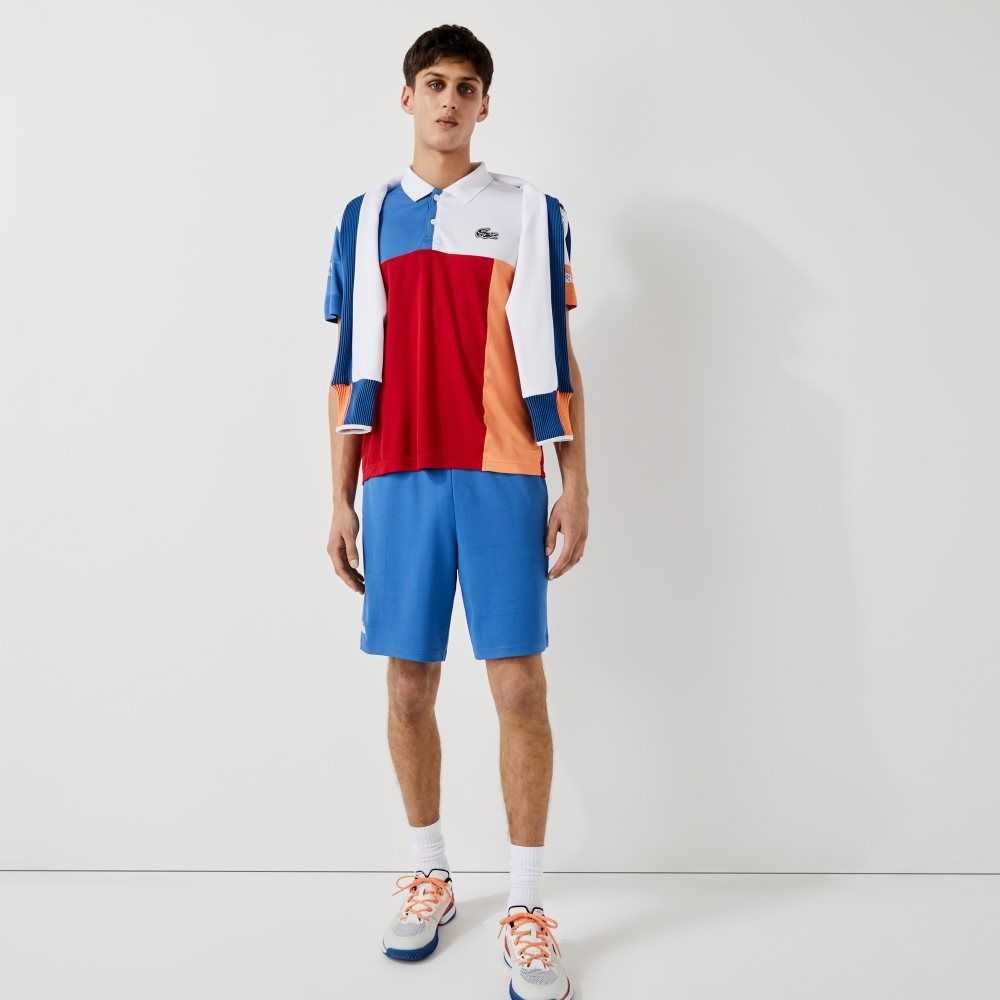 Lacoste SPORT Contrasting Elasticized Waist Jacquard Shorts Blue / Black / White | ZRQ-485123