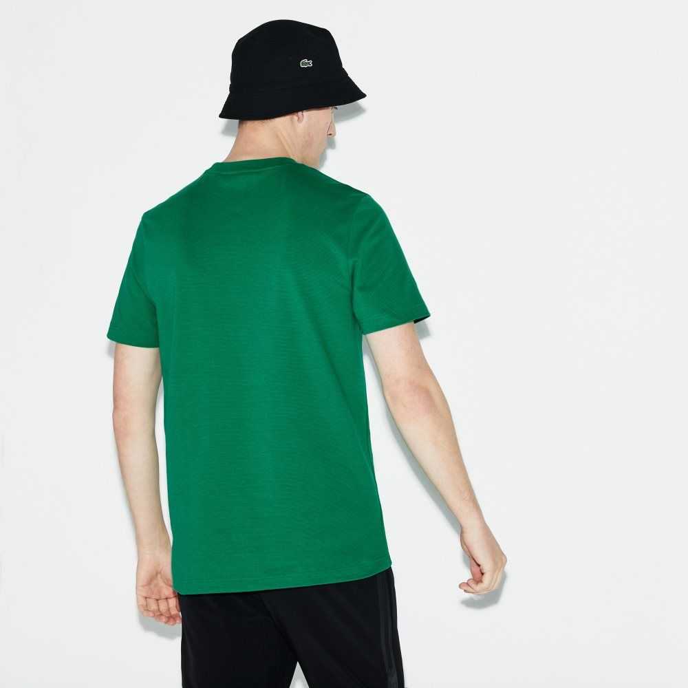 Lacoste SPORT Crew Neck Lettered Ultra Light Cotton T-shirt Green / White | GDR-246879