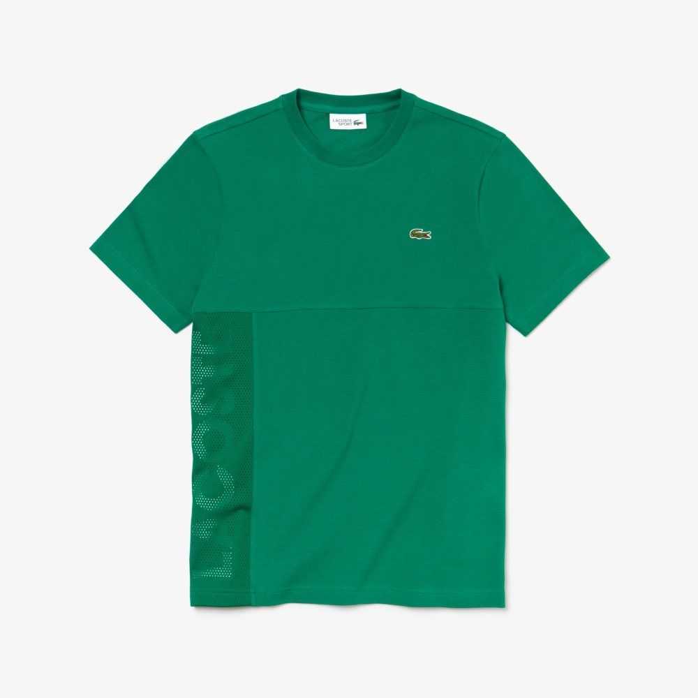 Lacoste SPORT Crew Neck Lettered Ultra Light Cotton T-shirt Green / White | GDR-246879