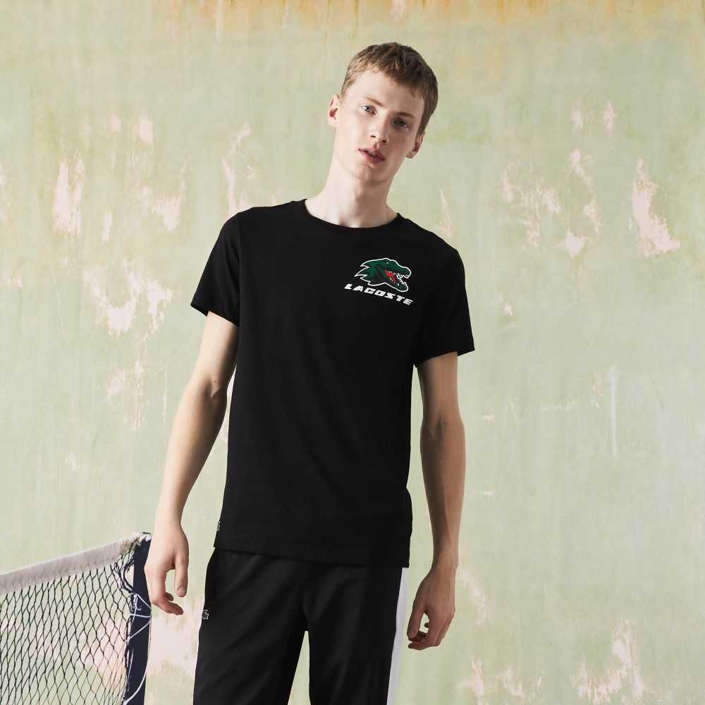 Lacoste SPORT Crocodile Print Tennis T-Shirt Black | NBL-845017