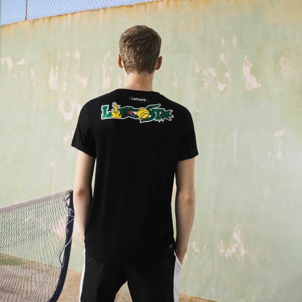 Lacoste SPORT Crocodile Print Tennis T-Shirt Black | NBL-845017