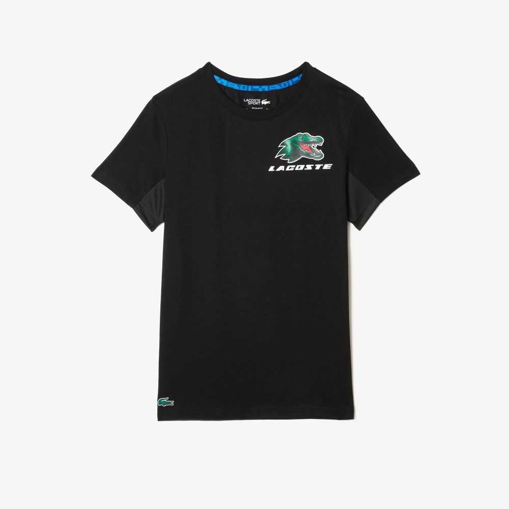 Lacoste SPORT Crocodile Print Tennis T-Shirt Black | NBL-845017