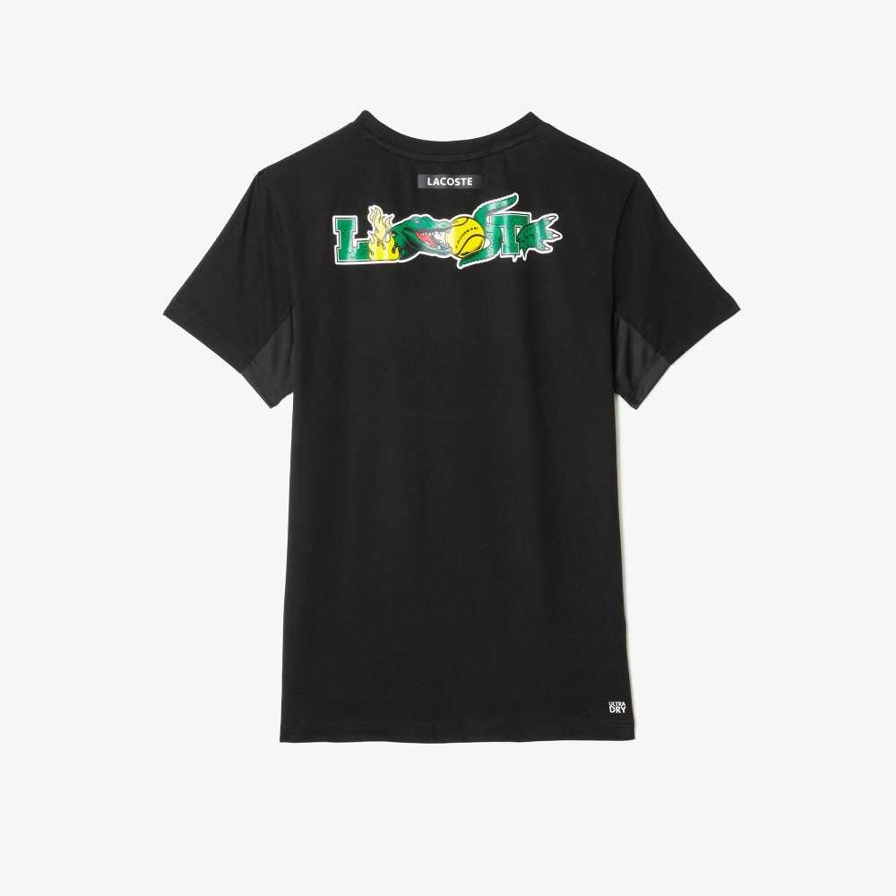 Lacoste SPORT Crocodile Print Tennis T-Shirt Black | NBL-845017