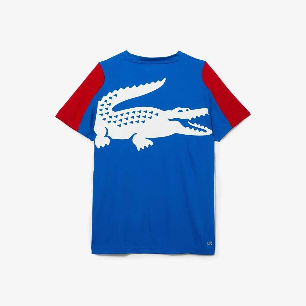 Lacoste SPORT Crocodile Print Tennis T-Shirt Blue / Red / White | NCL-514906