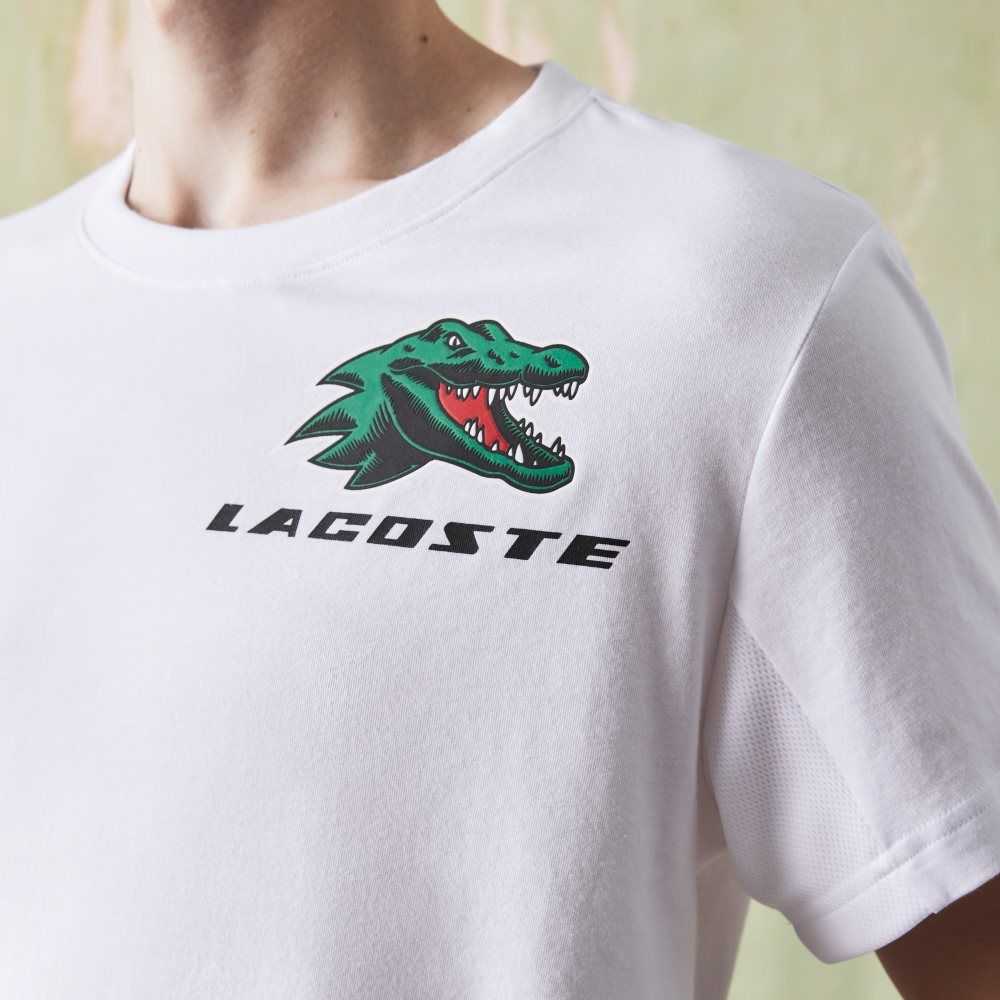 Lacoste SPORT Crocodile Print Tennis T-Shirt White | PNH-602134