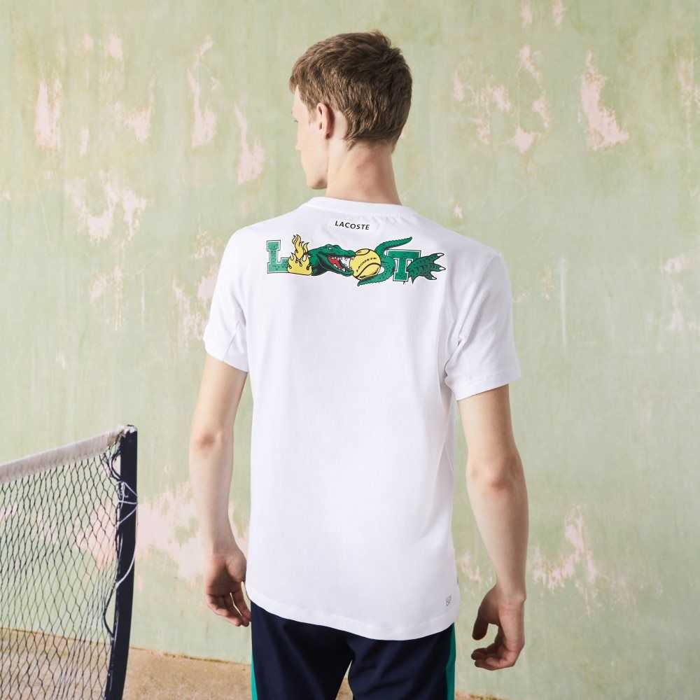 Lacoste SPORT Crocodile Print Tennis T-Shirt White | PNH-602134