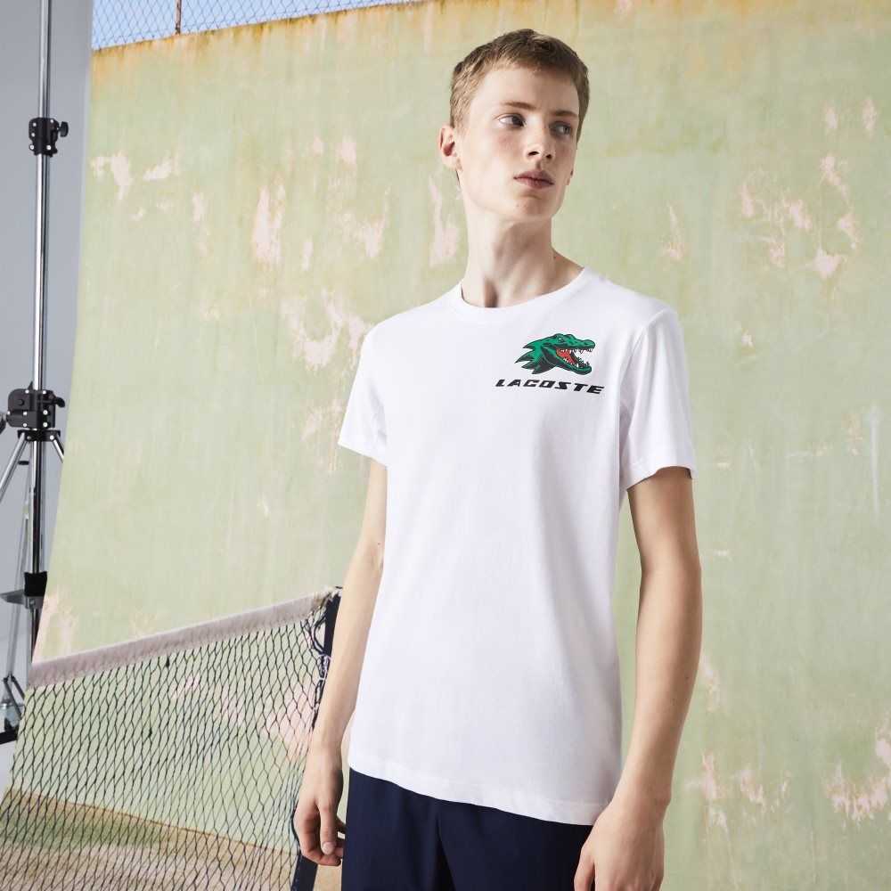 Lacoste SPORT Crocodile Print Tennis T-Shirt White | PNH-602134