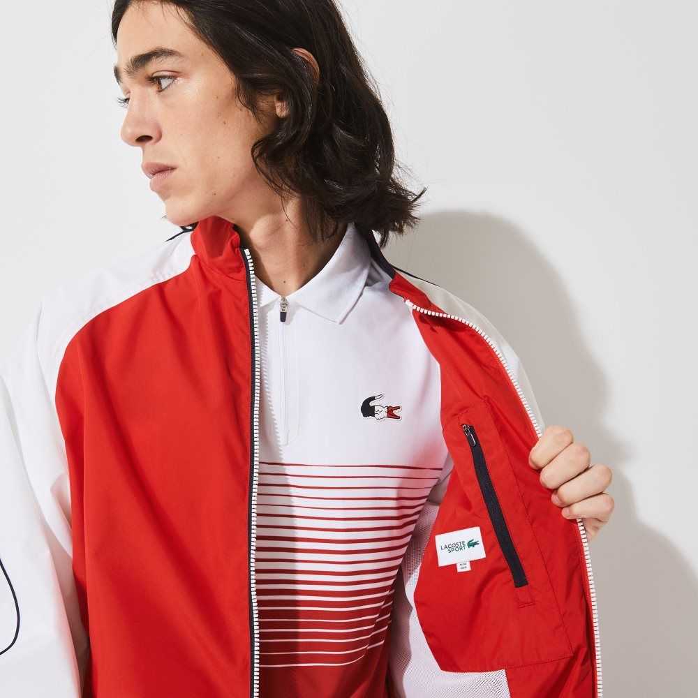 Lacoste SPORT French Sporting Spirit Edition Water-Resistant Zip Jacket Red / White / Navy Blue | KAF-640792