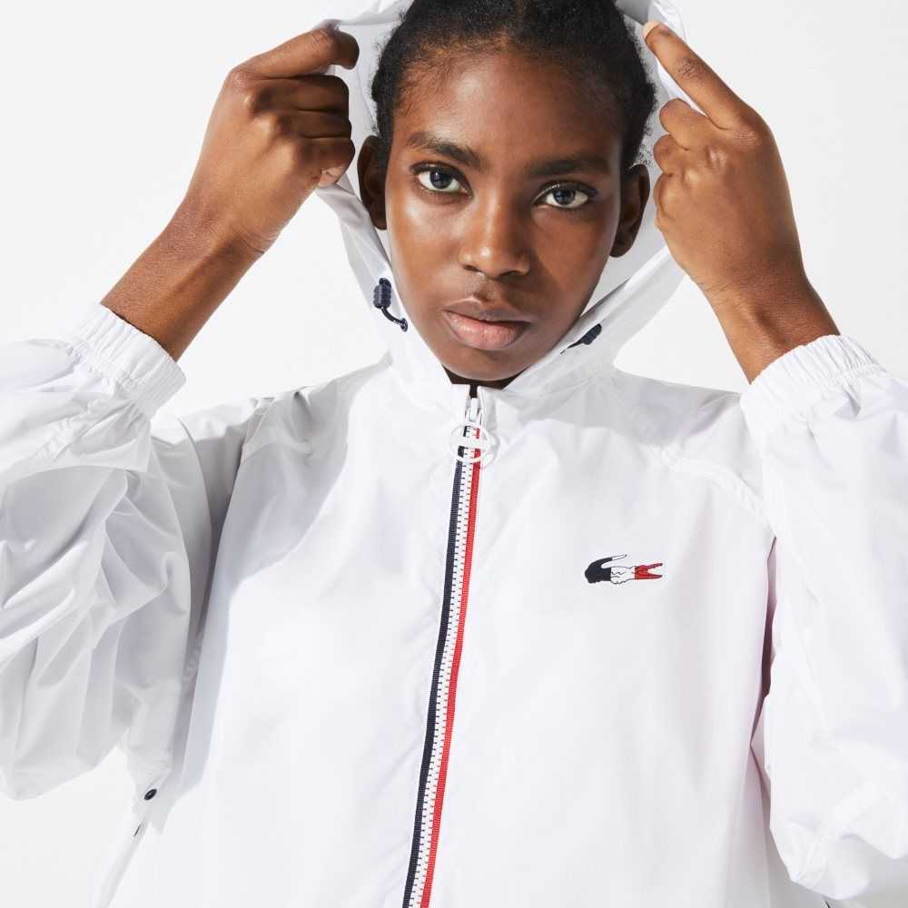 Lacoste SPORT French Sporting Spirit Edition Foldable Raincoat White / Navy Blue / Red | KZR-467289