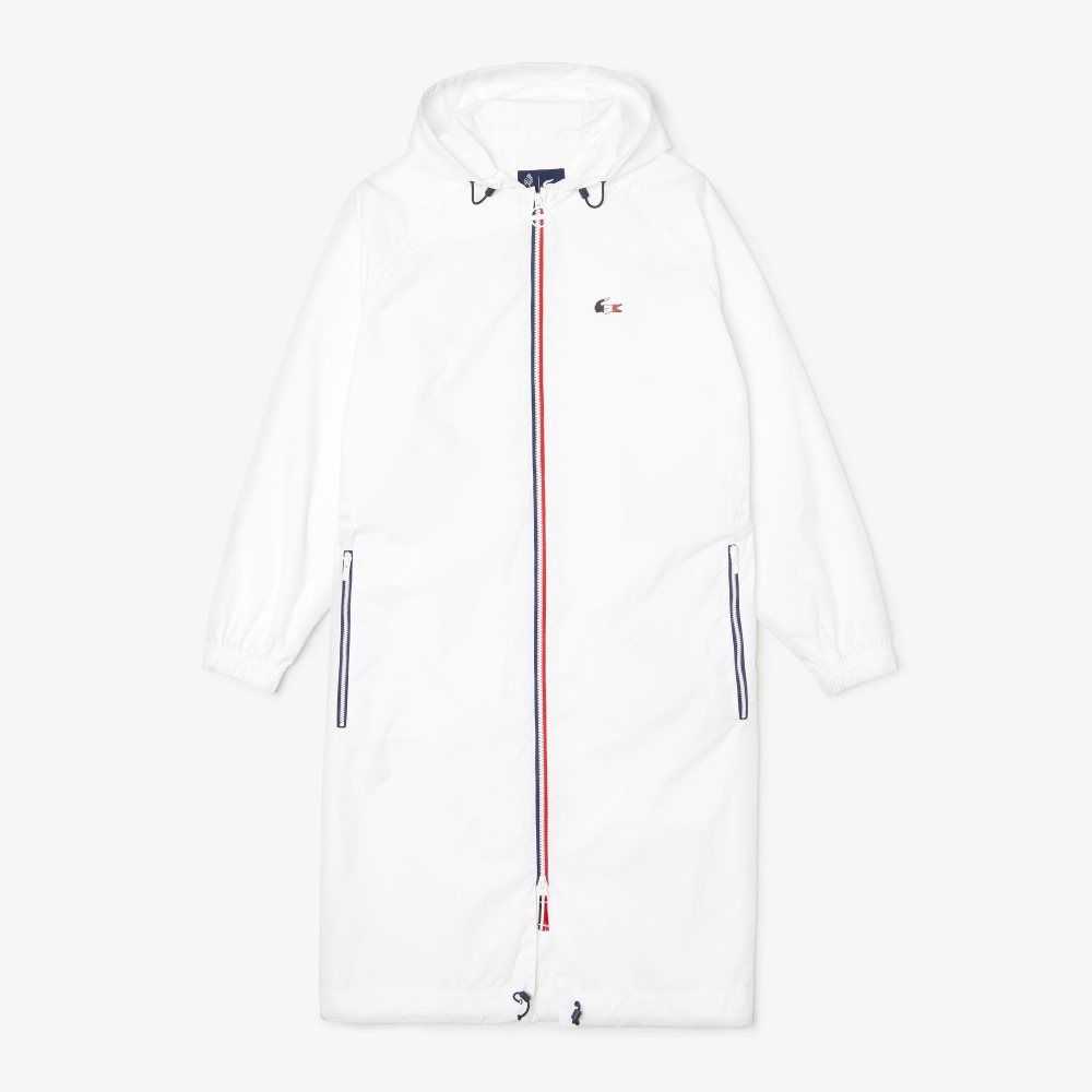 Lacoste SPORT French Sporting Spirit Edition Foldable Raincoat White / Navy Blue / Red | KZR-467289