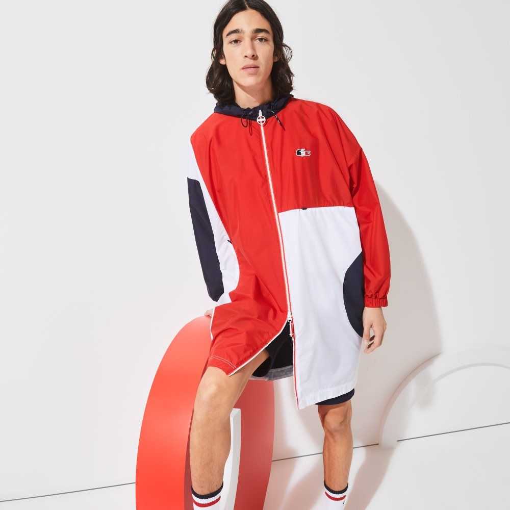 Lacoste SPORT French Sporting Spirit Edition Oversized Raincoat Navy Blue / Red / White | YCZ-256483