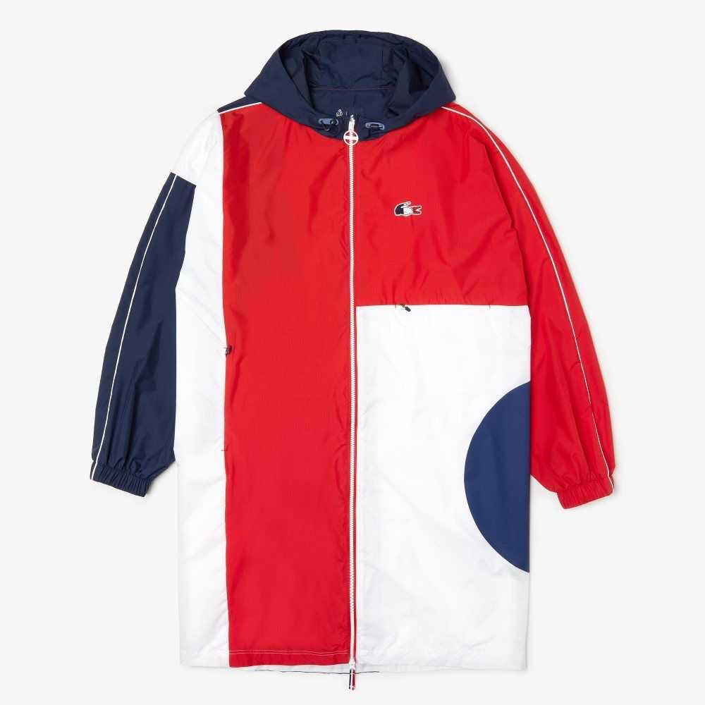 Lacoste SPORT French Sporting Spirit Edition Oversized Raincoat Navy Blue / Red / White | YCZ-256483