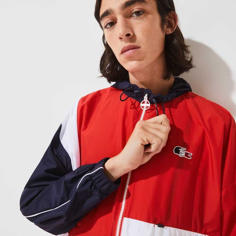 Lacoste SPORT French Sporting Spirit Edition Oversized Raincoat Navy Blue / Red / White | YCZ-256483