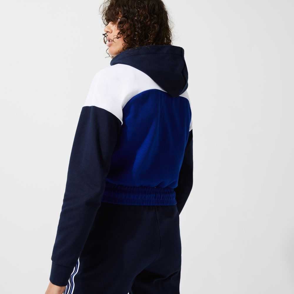 Lacoste SPORT Hooded Organic Cotton Zip Sweatshirt Navy Blue / White / Blue | CFK-381649