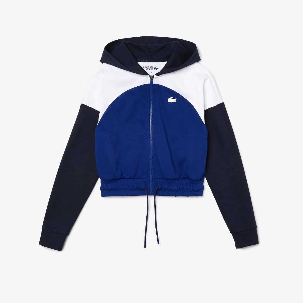 Lacoste SPORT Hooded Organic Cotton Zip Sweatshirt Navy Blue / White / Blue | CFK-381649