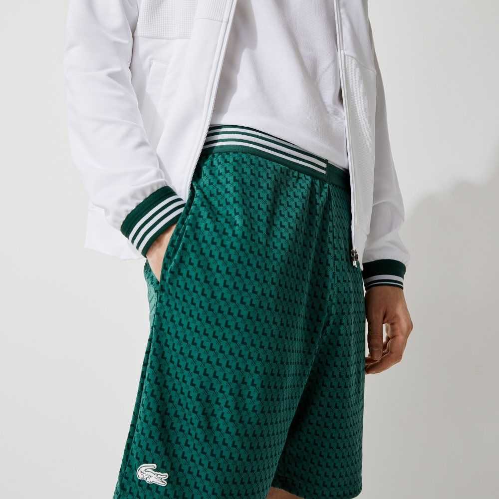 Lacoste SPORT Houndstooth Patterned Breathable Shorts Green / White | VXD-203897