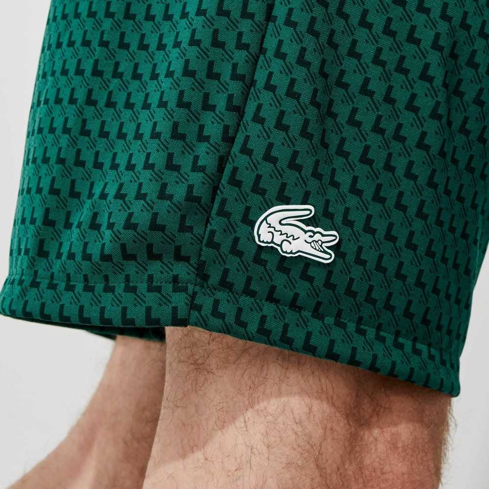 Lacoste SPORT Houndstooth Patterned Breathable Shorts Green / White | VXD-203897