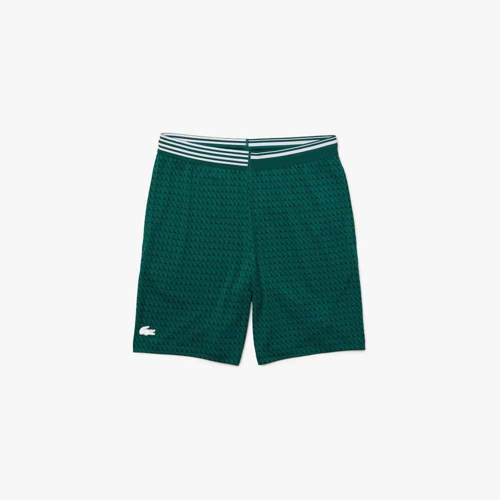 Lacoste SPORT Houndstooth Patterned Breathable Shorts Green / White | VXD-203897