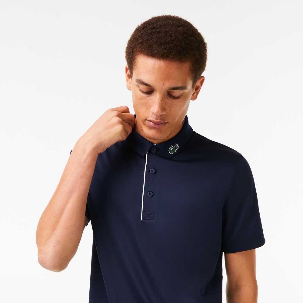 Lacoste SPORT Jersey Golf Polo Shirt Navy Blue / White | OFM-913786