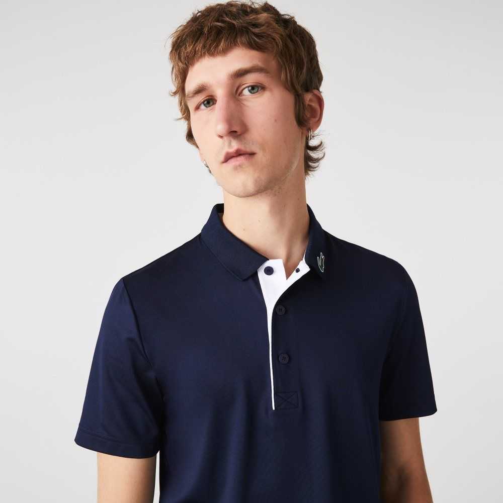 Lacoste SPORT Jersey Golf Polo Shirt Navy Blue / White | OFM-913786