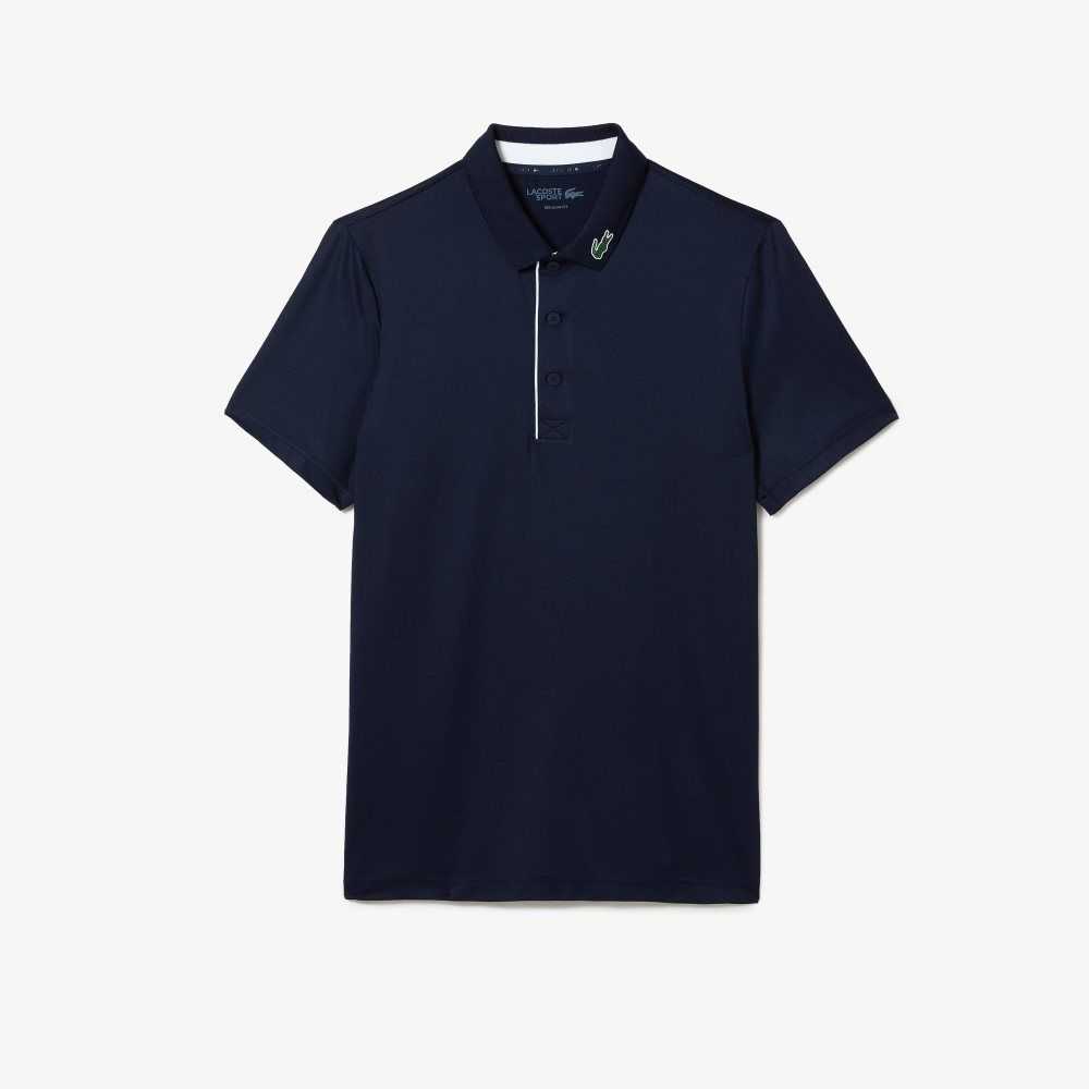 Lacoste SPORT Jersey Golf Polo Shirt Navy Blue / White | OFM-913786