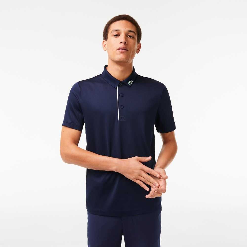 Lacoste SPORT Jersey Golf Polo Shirt Navy Blue / White | OFM-913786