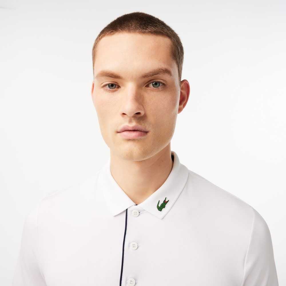 Lacoste SPORT Jersey Golf Polo Shirt White / Navy Blue | FMO-690427