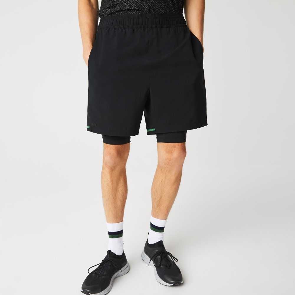 Lacoste SPORT Layered Shorts Black / Green / White | UHX-140329